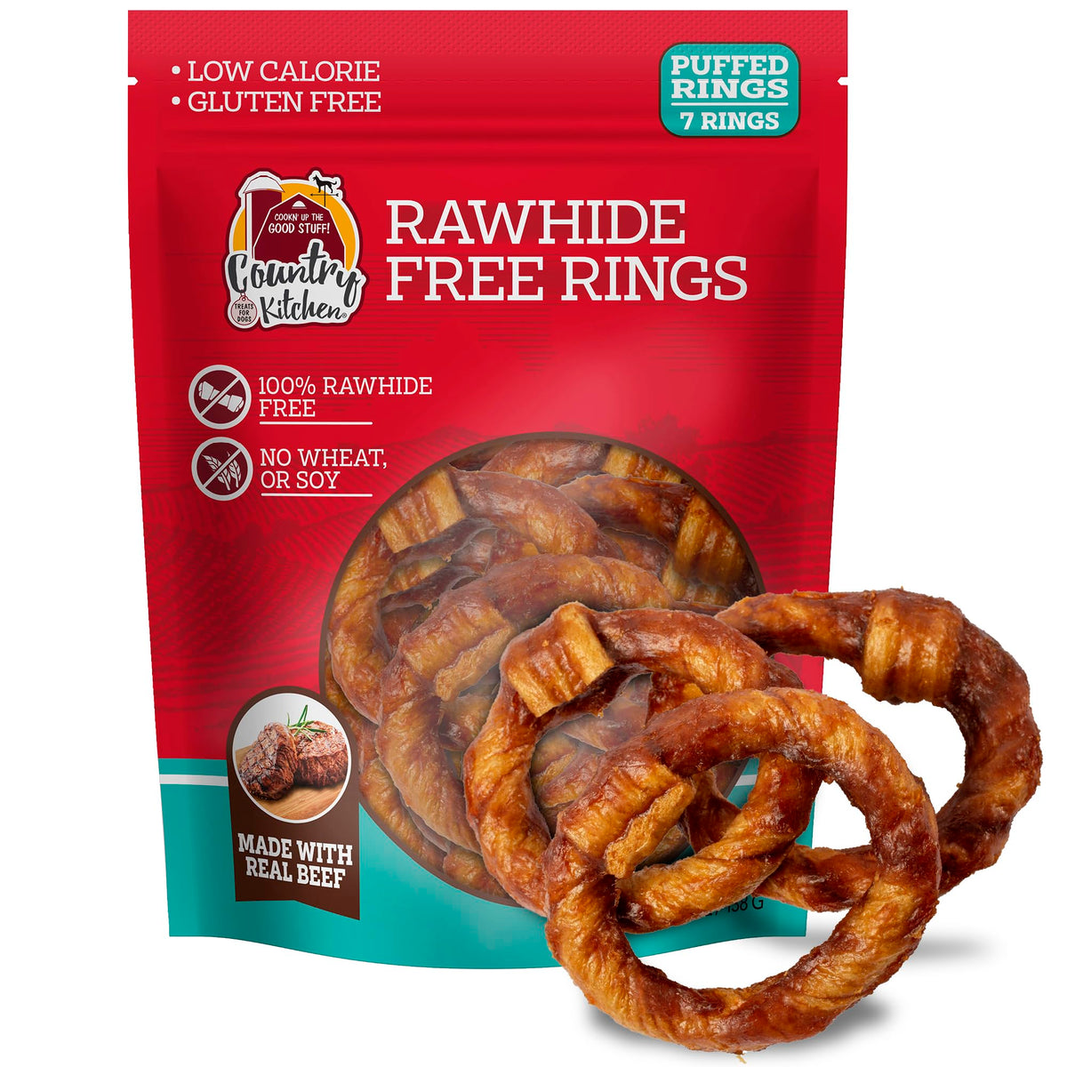 Country Kitchen Anillos de res sin cuero: premio sabroso para perros con digestión suave