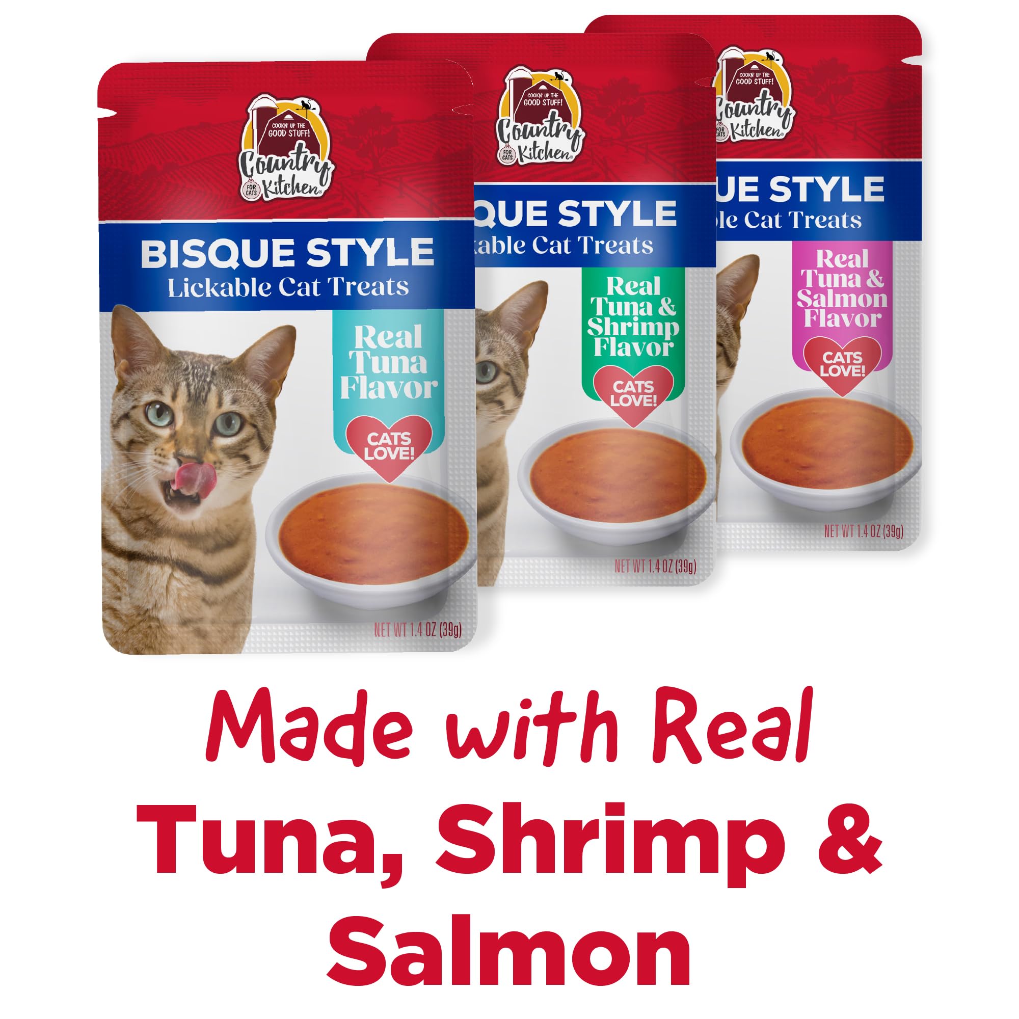 Country Kitchen Bisque para gatos, tubo de atún y langostino para variedad sabrosa