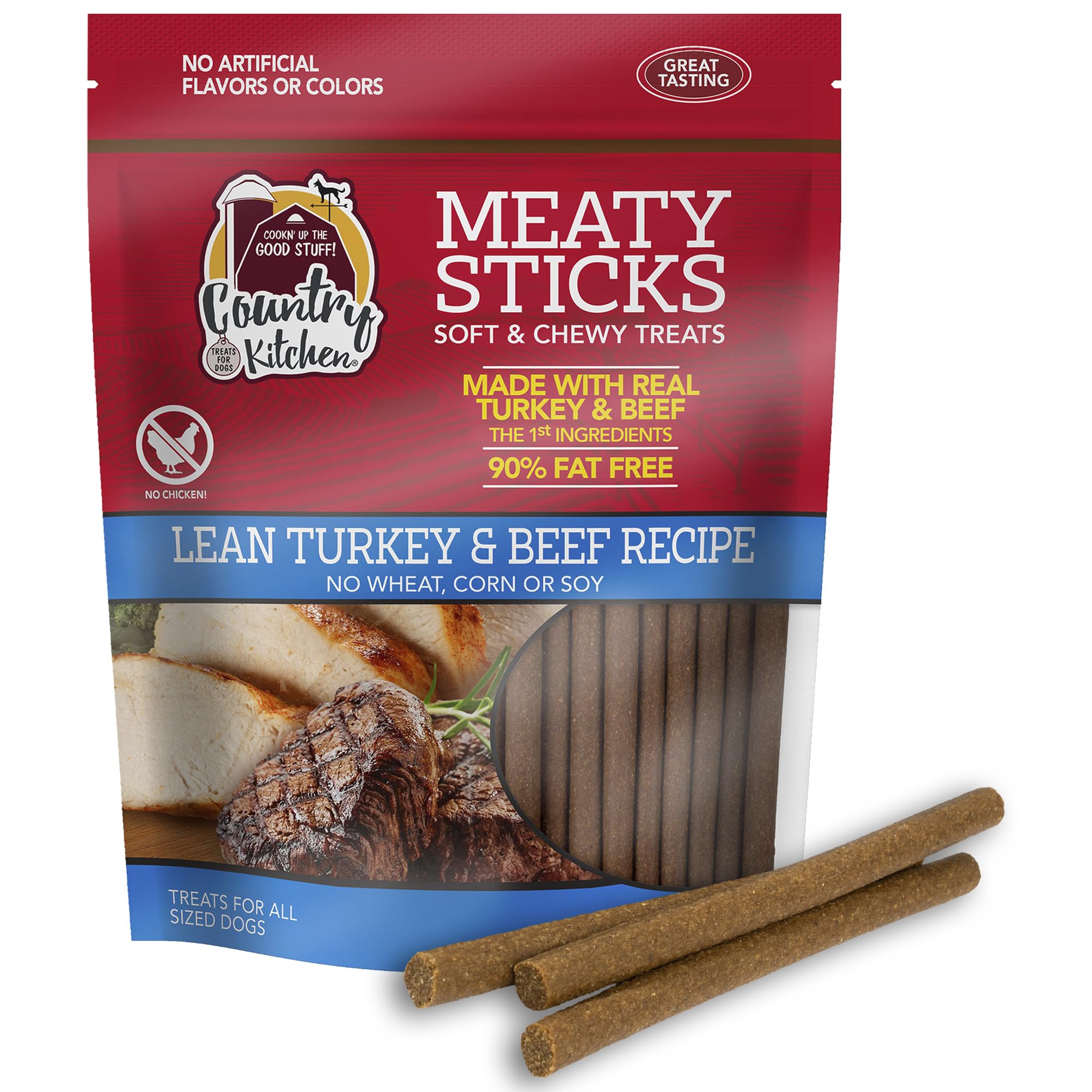 Country Kitchen palitos masticables res y pavo suaves para perros, premio sabroso.