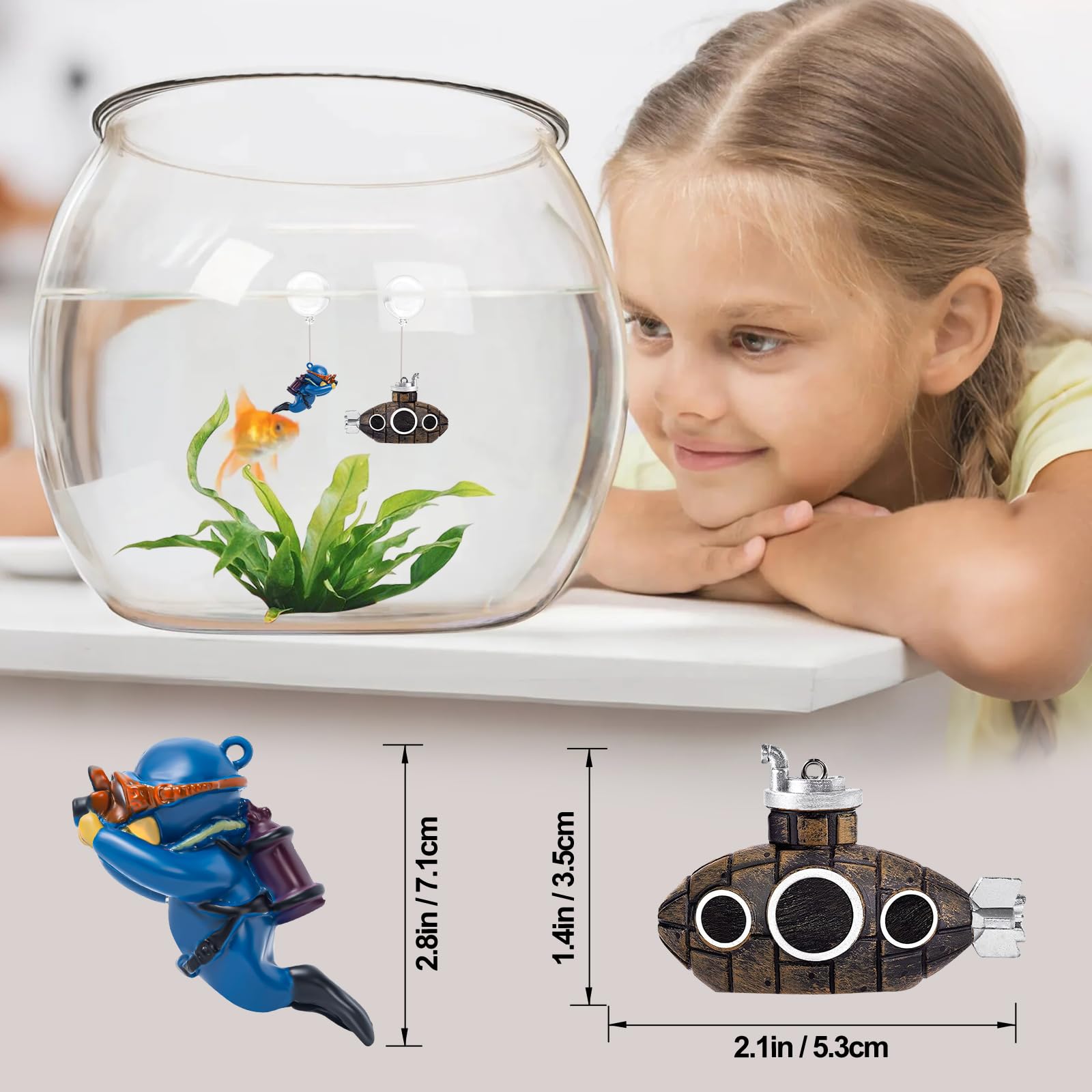 CousDUoBe Submarino retro diorama, mejora la estética y el ambiente del acuario.
