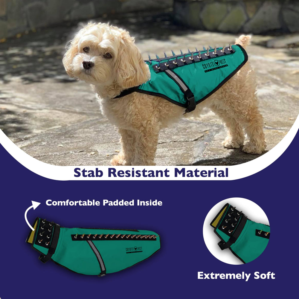 Arnés CoyoteVest, vista lateral con puntas removibles para protección.