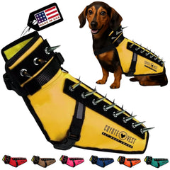 Chaleco CoyoteVest amarillo visto frontal, protección para paseos seguros
