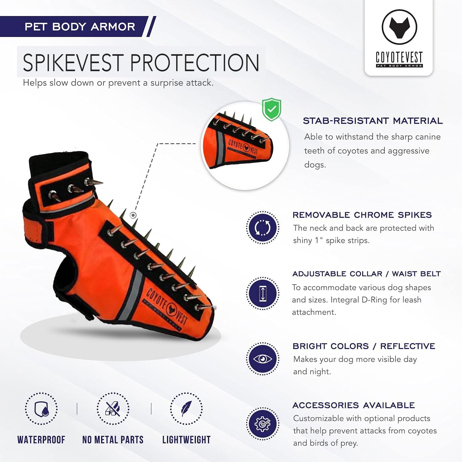 CoyoteVest SpikeVest reflectante: mayor visibilidad nocturna para paseos más seguros.