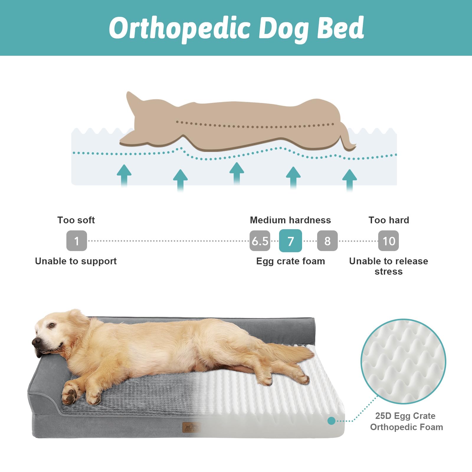 Cama COZY KISS con ángulo L, vista lateral y base antideslizante.