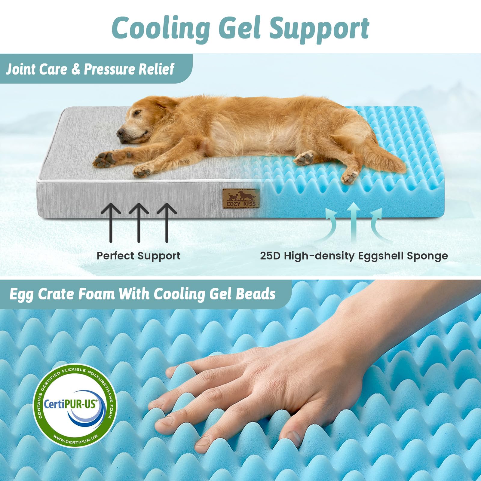 Forro impermeable integrado protege la espuma y mantiene la cama más fresca.