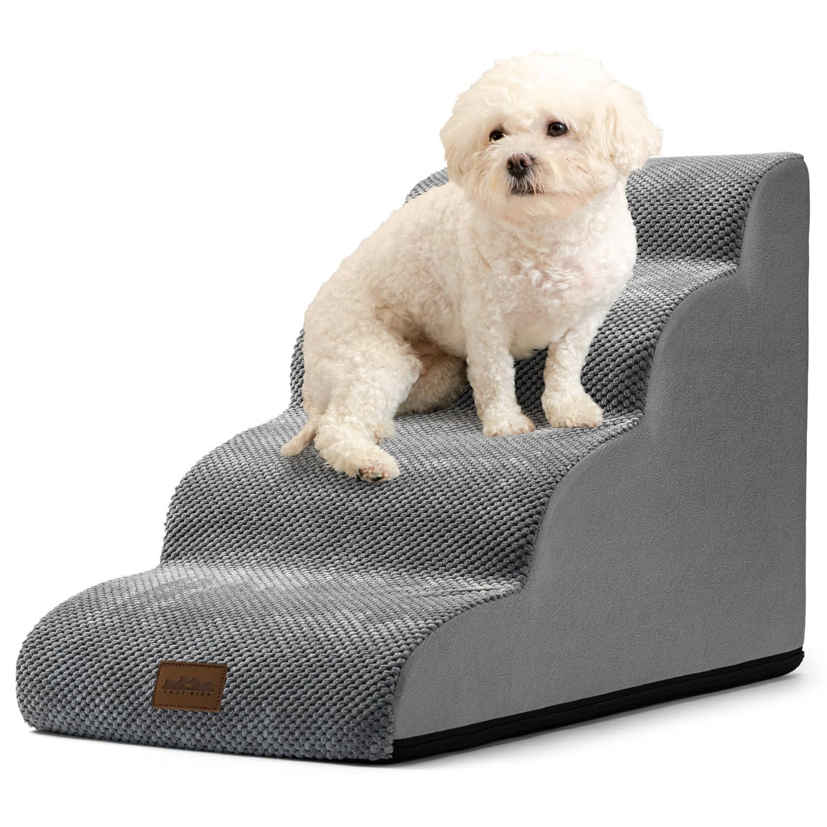 COZY KISS Escalera curva de 4 peldaños para perros pequeños, facilita subir al sofá.