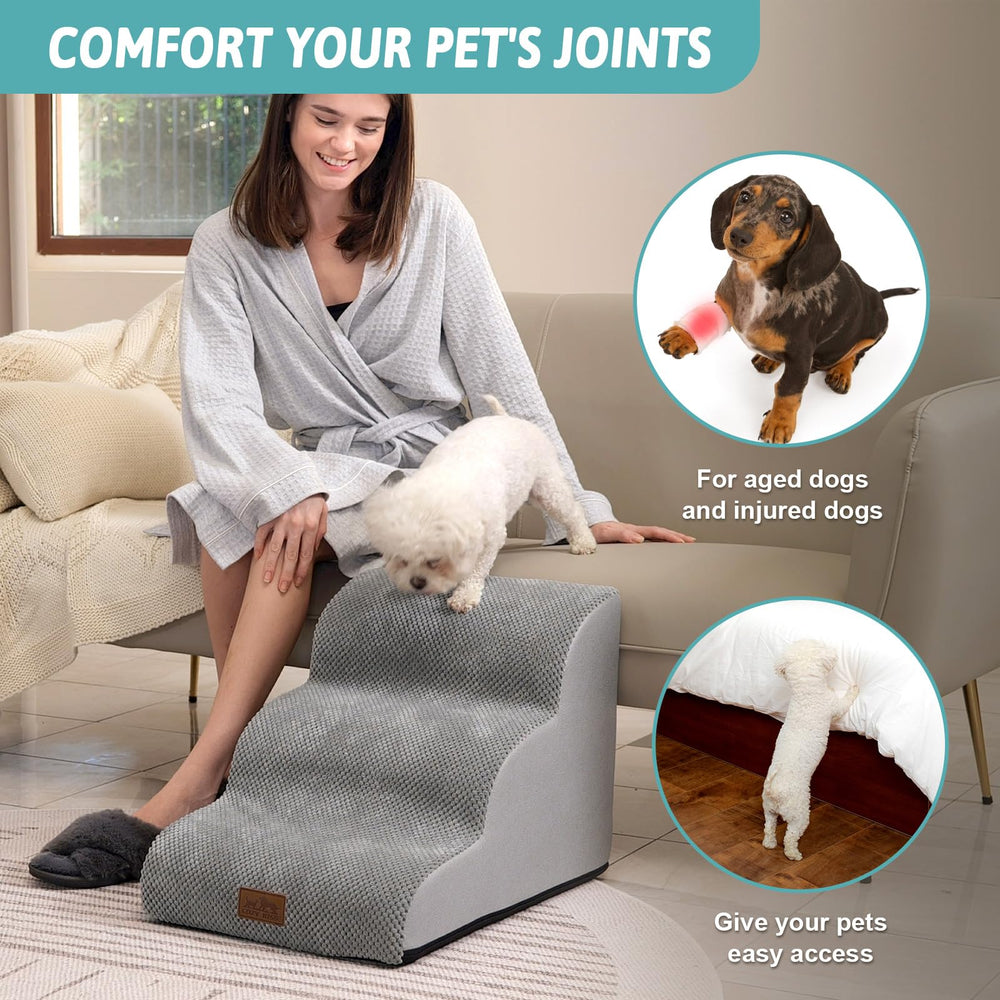 COZY KISS escalera para perros pequeños, espuma de alta densidad, soporte para subir al sofá con comodidad.