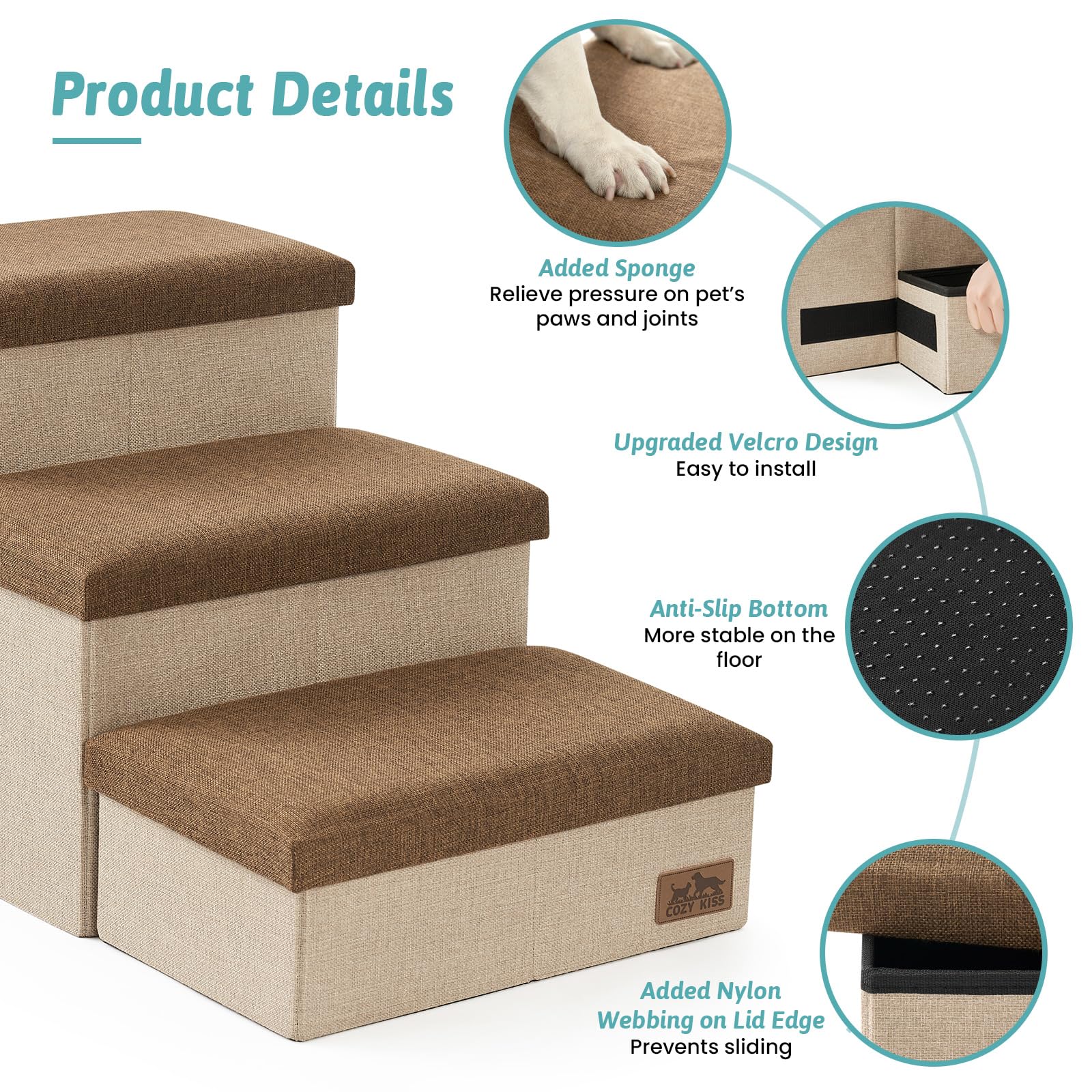 COZY KISS escalera para perros ideal para cama, sofá y coche.