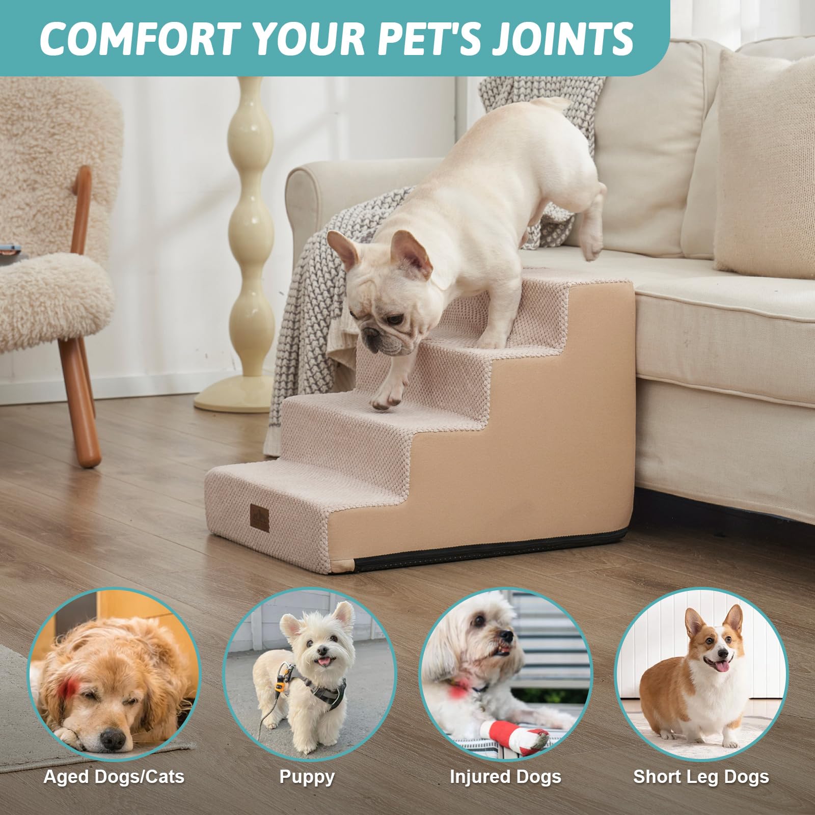 COZY KISS escalones para cama y sofá, acceso fácil para mascotas
