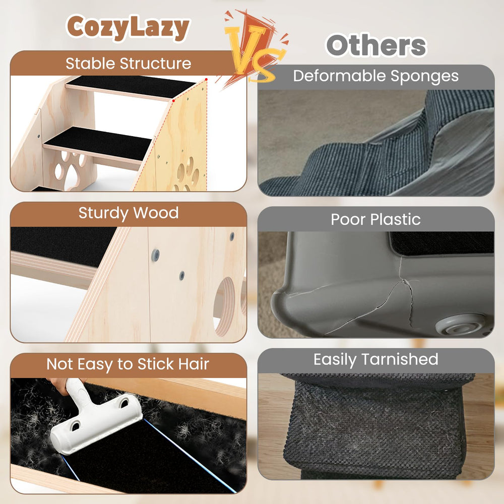 CozyLazy Escaleras para perros: dimensiones útiles para mascotas de distintos tamaños.