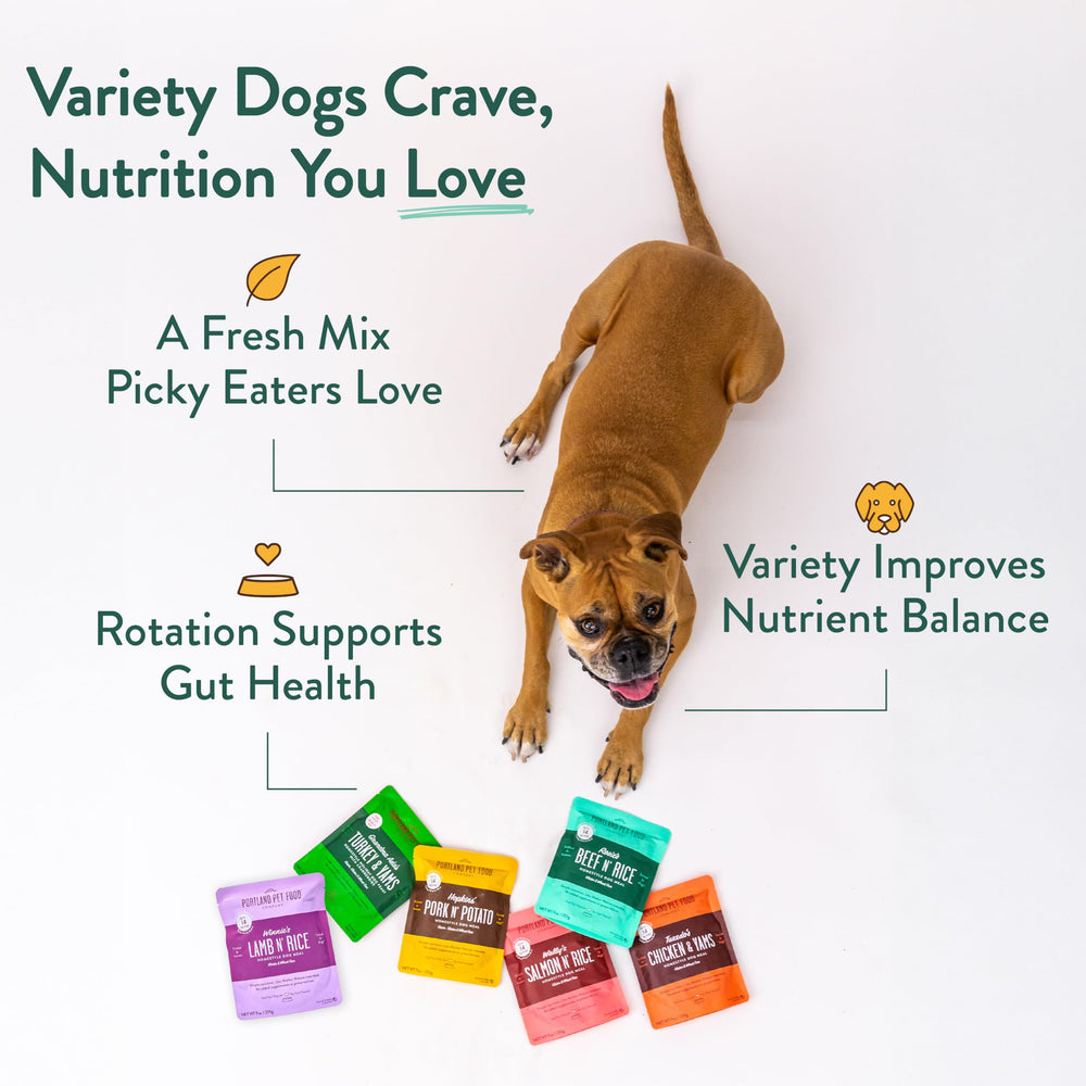 CRAFTED BY HUMANS LOVED BY DOGS: mezcla variada de 5 sabores en paquete, ideal para descubrir gustos