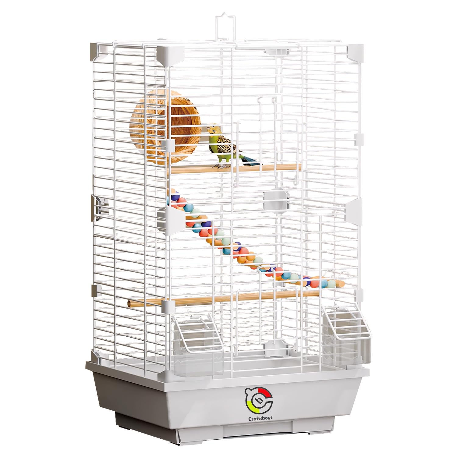 Craftsboys Basic jaula para aves, vista frontal con amplio espacio para aves pequeñas.