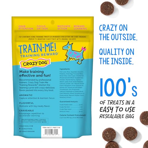 Crazy Dog Train-Me! etiqueta sin aditivos, opción segura para perros.