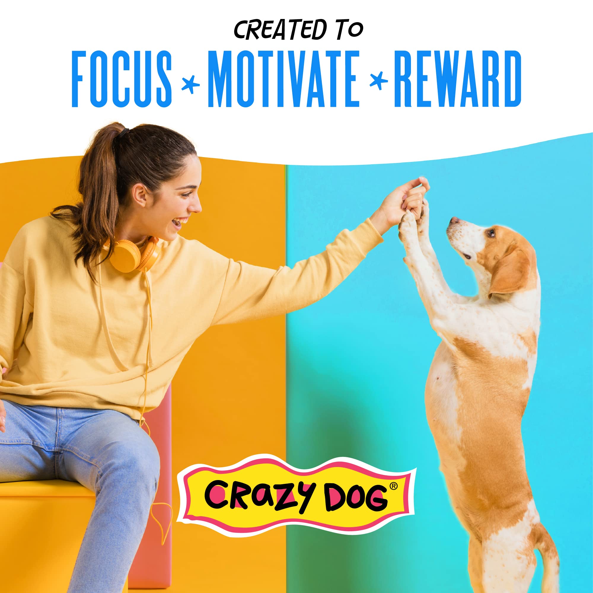 Crazy Dog Train-Me! perro entrenando con recompensa sabrosa y motivadora.