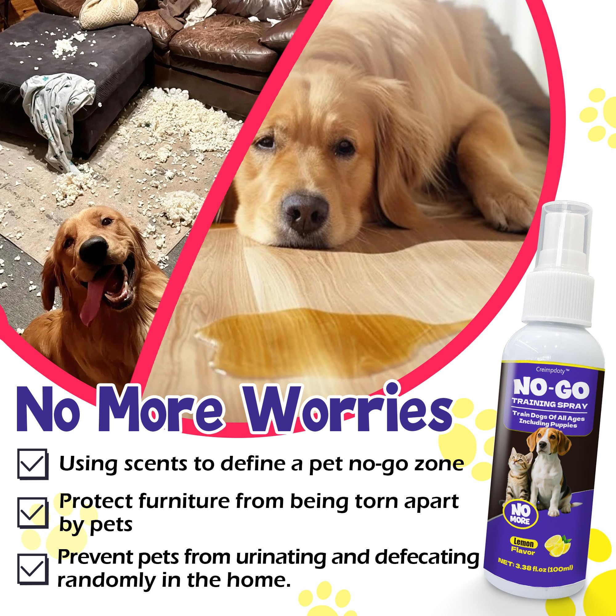 Perro usando área designada para orinar con spray Creimpdoty.
