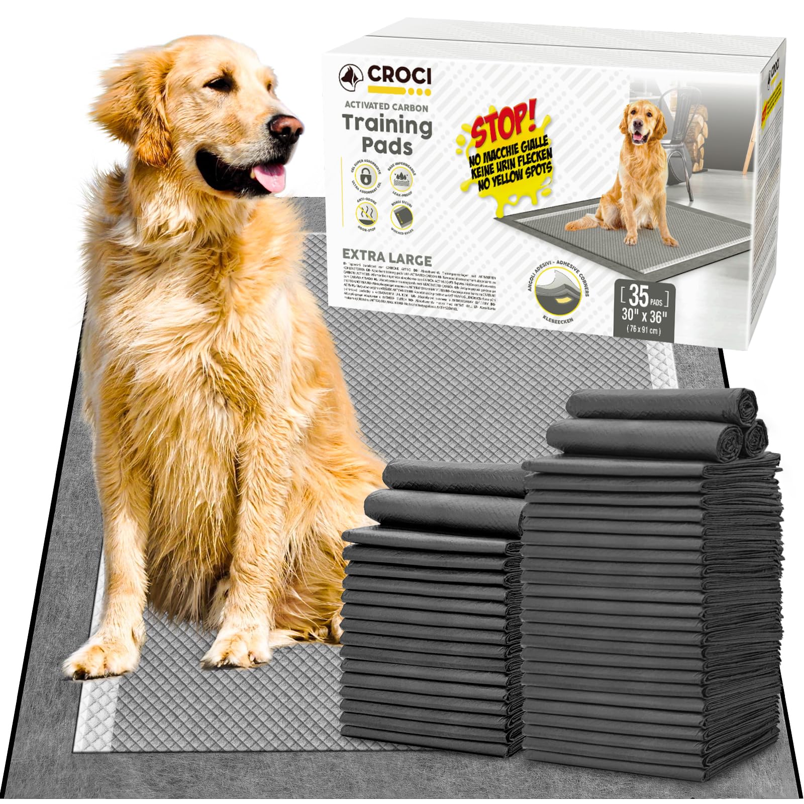 Croci almohadillas para pis de perro XXL, color carbón, control de olores para entrenamiento.