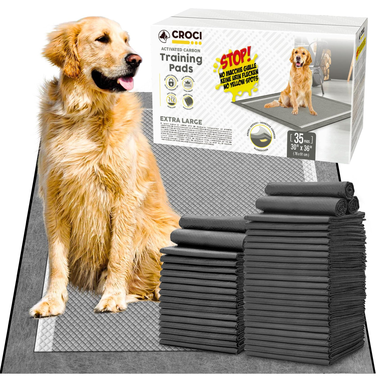 Croci almohadillas para pis de perro XXL, color carbón, control de olores para entrenamiento.