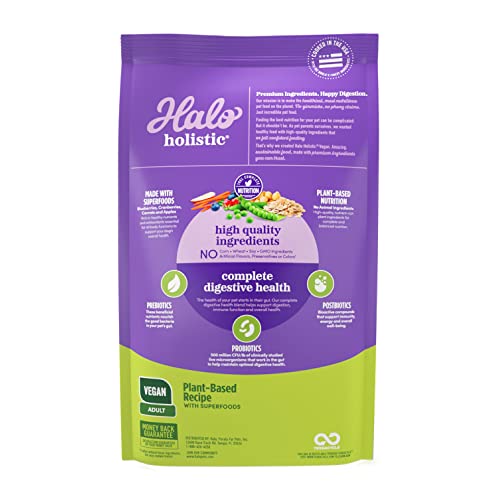 Halo croquetas secas vegetales para perros: textura crujiente y dieta basada en plantas.