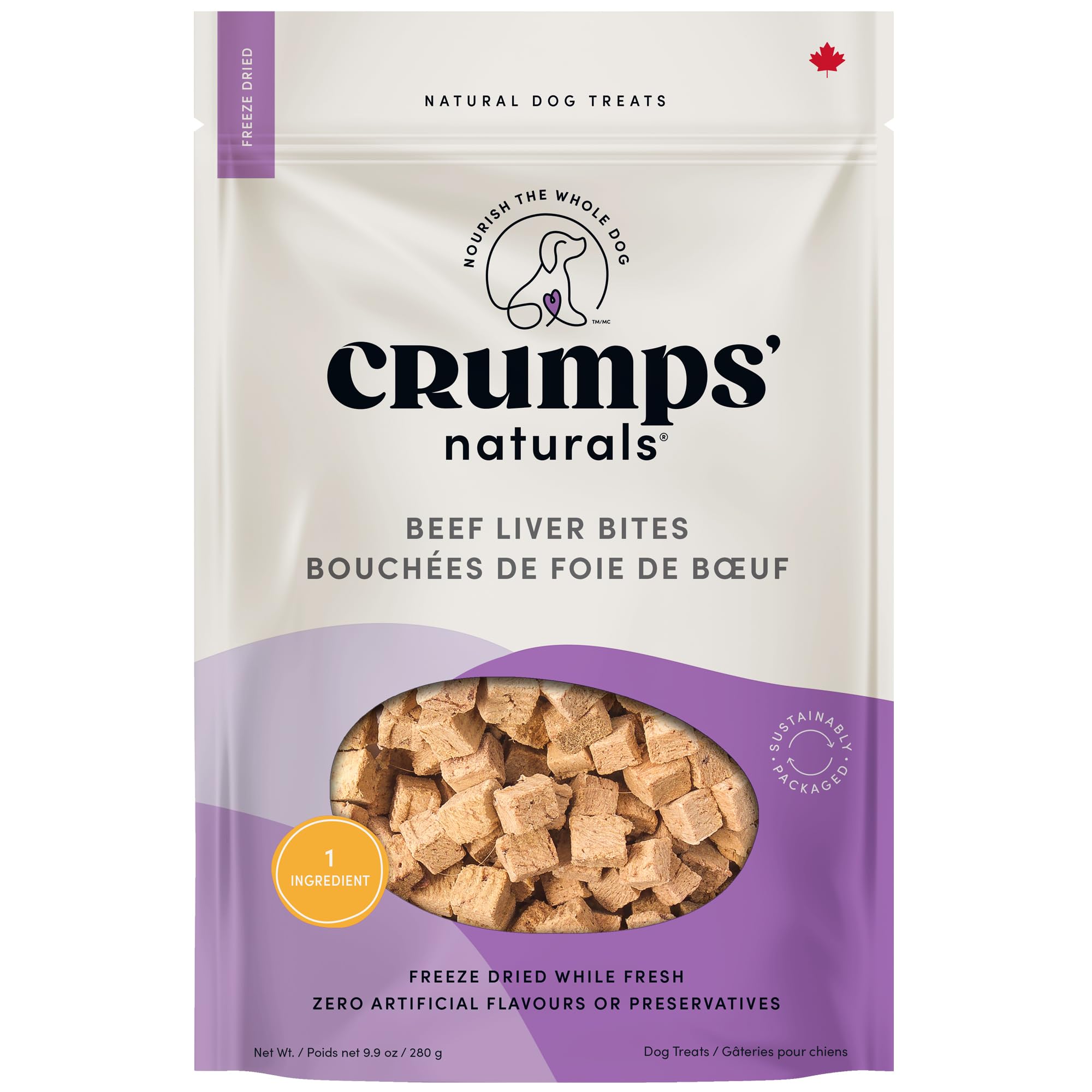 Bocado de hígado de res Crumps’ Naturals para premiar durante el entrenamiento.