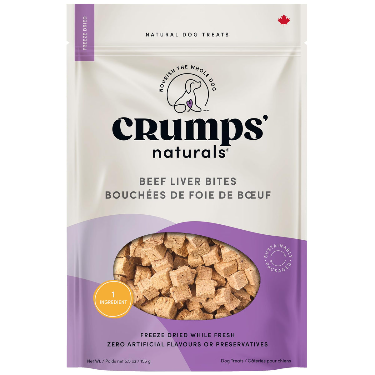 Crumps' Naturals: Bocados de hígado de res, snack proteico para entrenamiento.