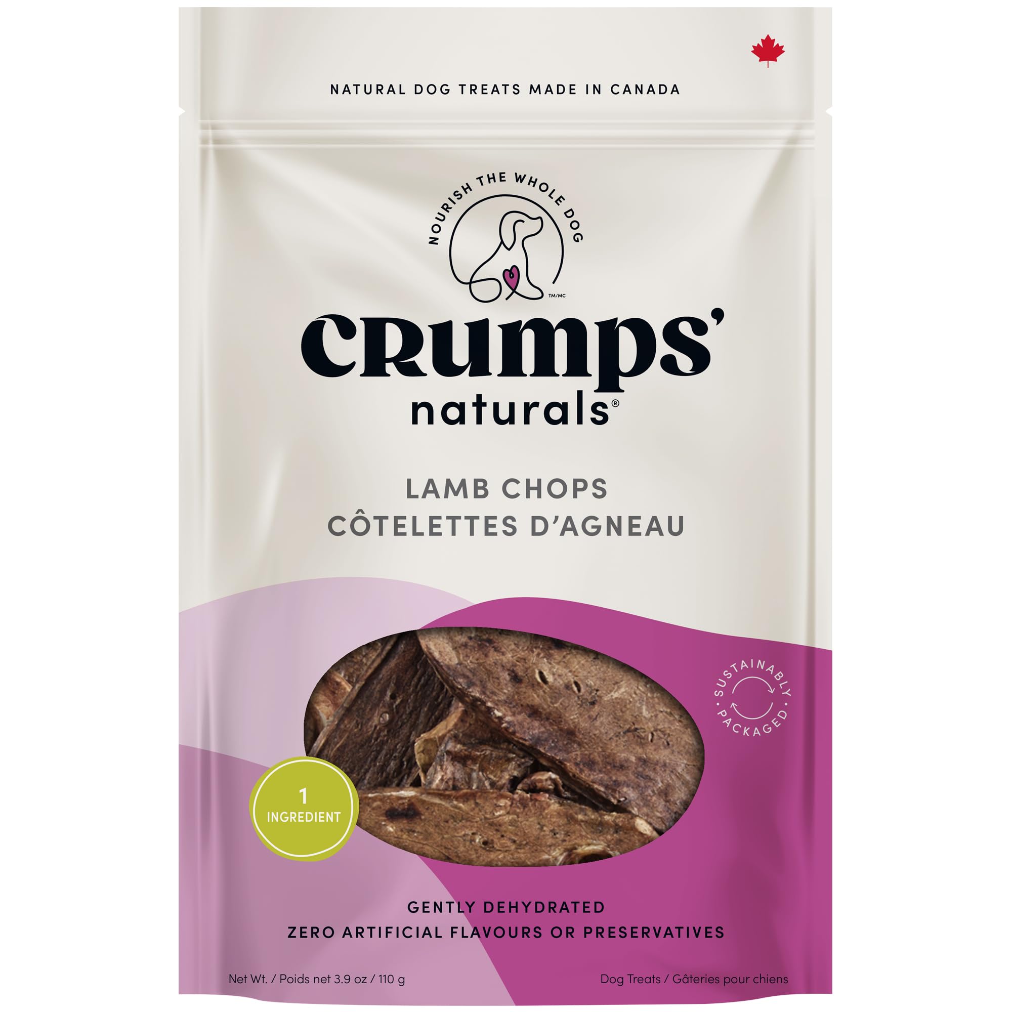 Crumps' Naturals Chuletas de cordero 110 g: snack natural ideal para premiar durante el entrenamiento.