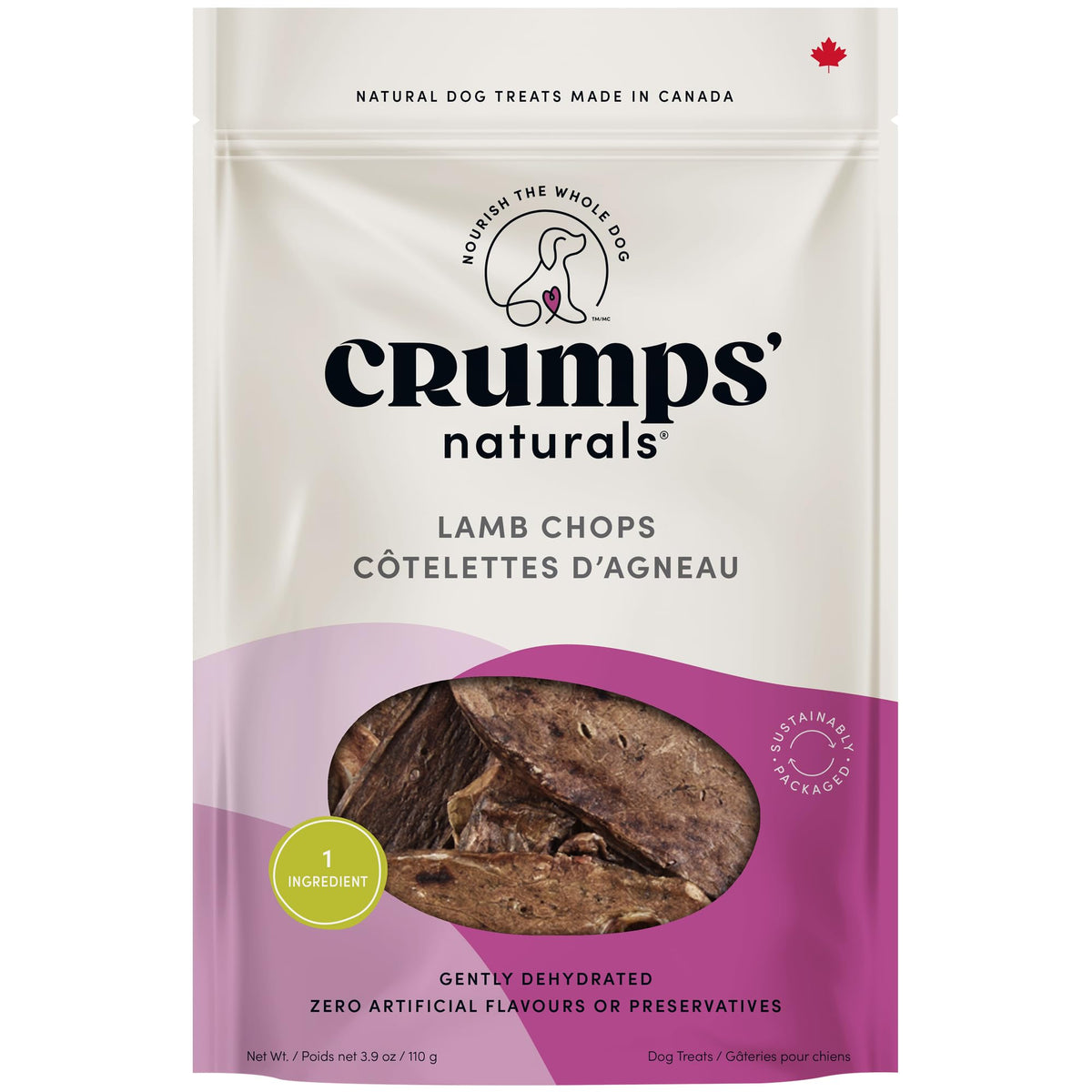 Crumps' Naturals Chuletas de cordero 110 g: snack natural ideal para premiar durante el entrenamiento.