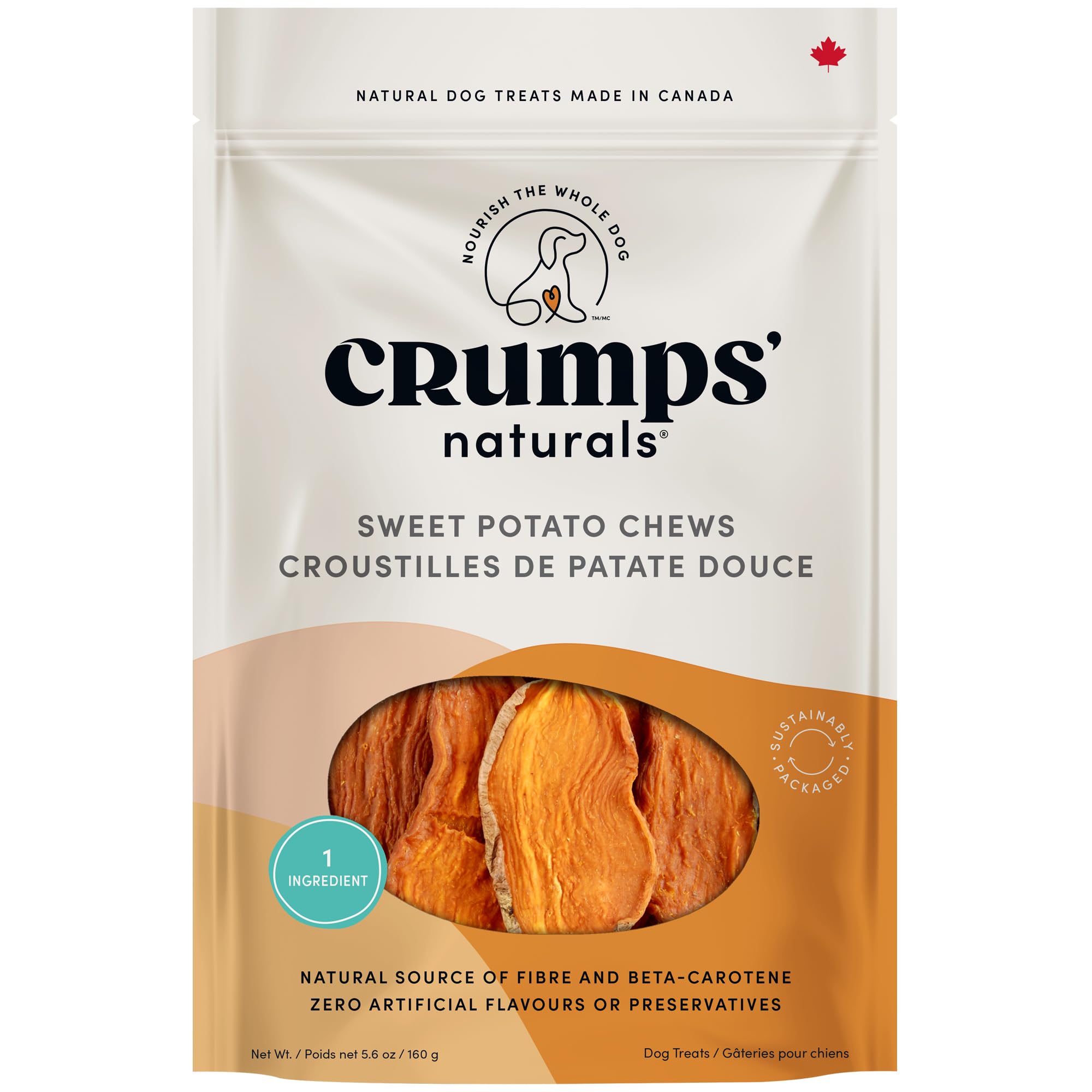 Crumbs’ Naturals masticables de patata dulce, cerca; ideal para perros con sensibilidades a proteínas