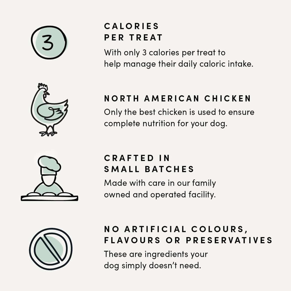 Crumps’ Naturals snacks de entrenamiento para perro, pollo en porciones mini.