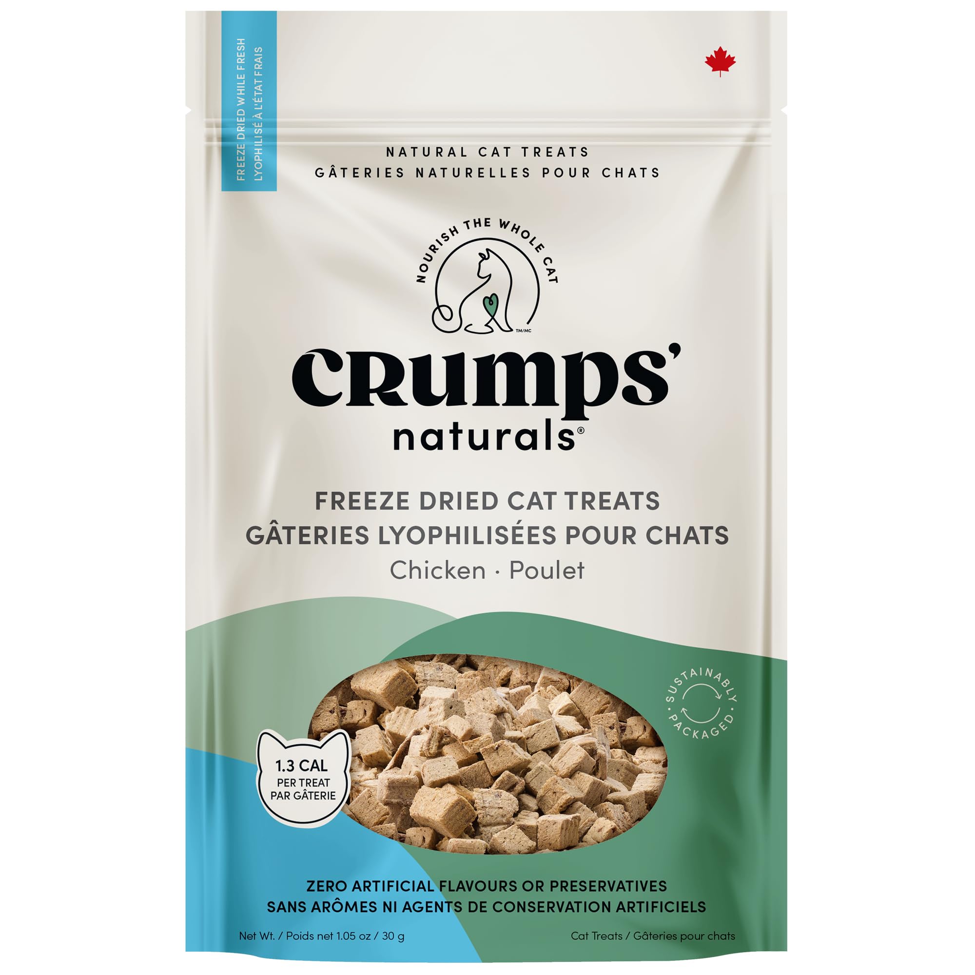 Textura de pollo deshidratado de Crumps Naturals para gatos.