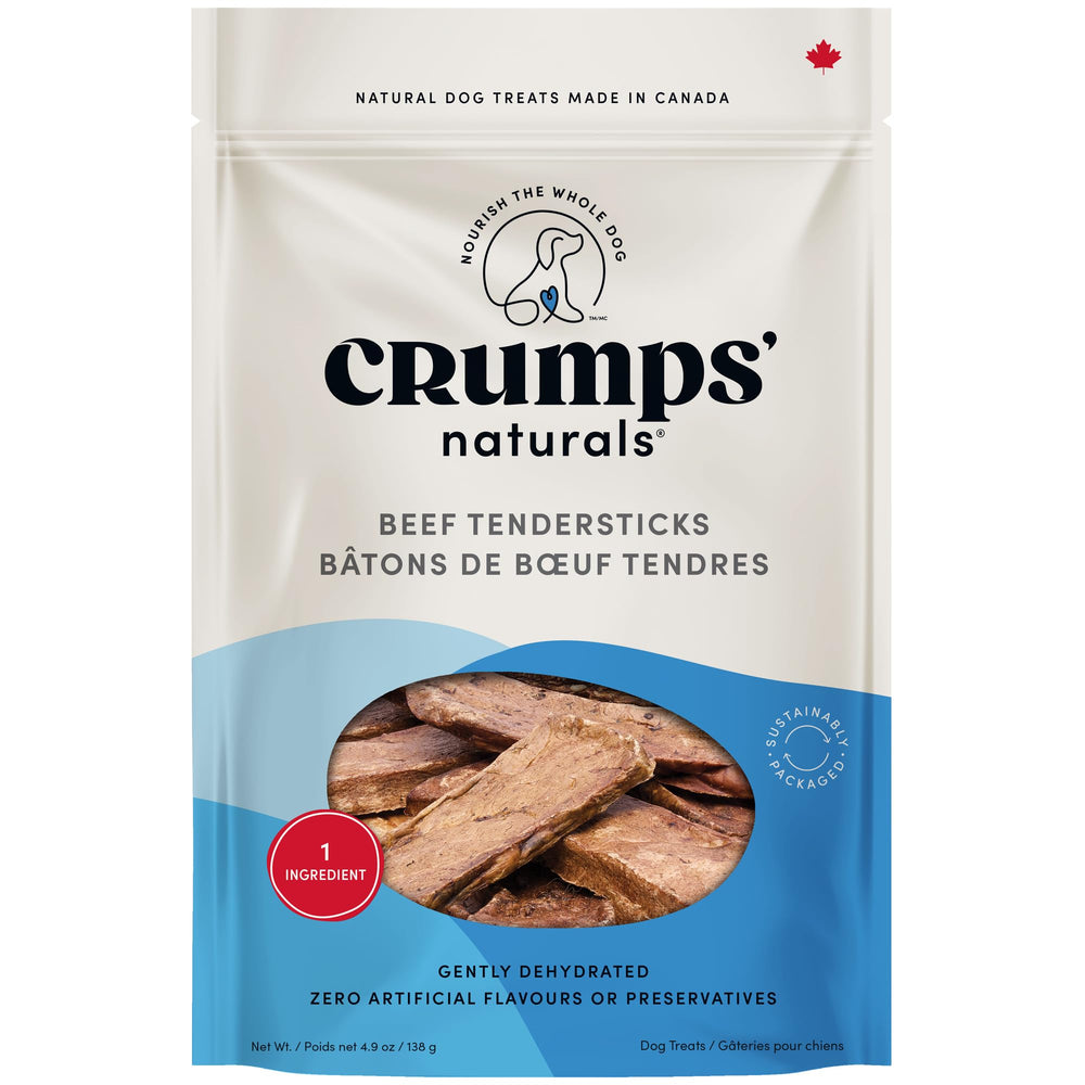 Crumps’ Naturals tiras de ternera, textura fina, ideal para entrenamiento.