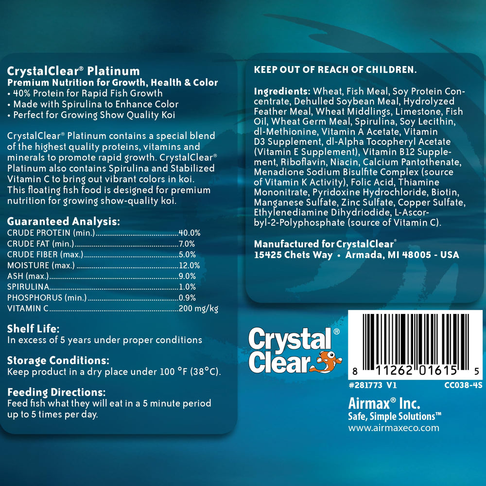 CrystalClear Platinum gránulos flotantes 5 mm para koi y pez dorado, colores mejorados.