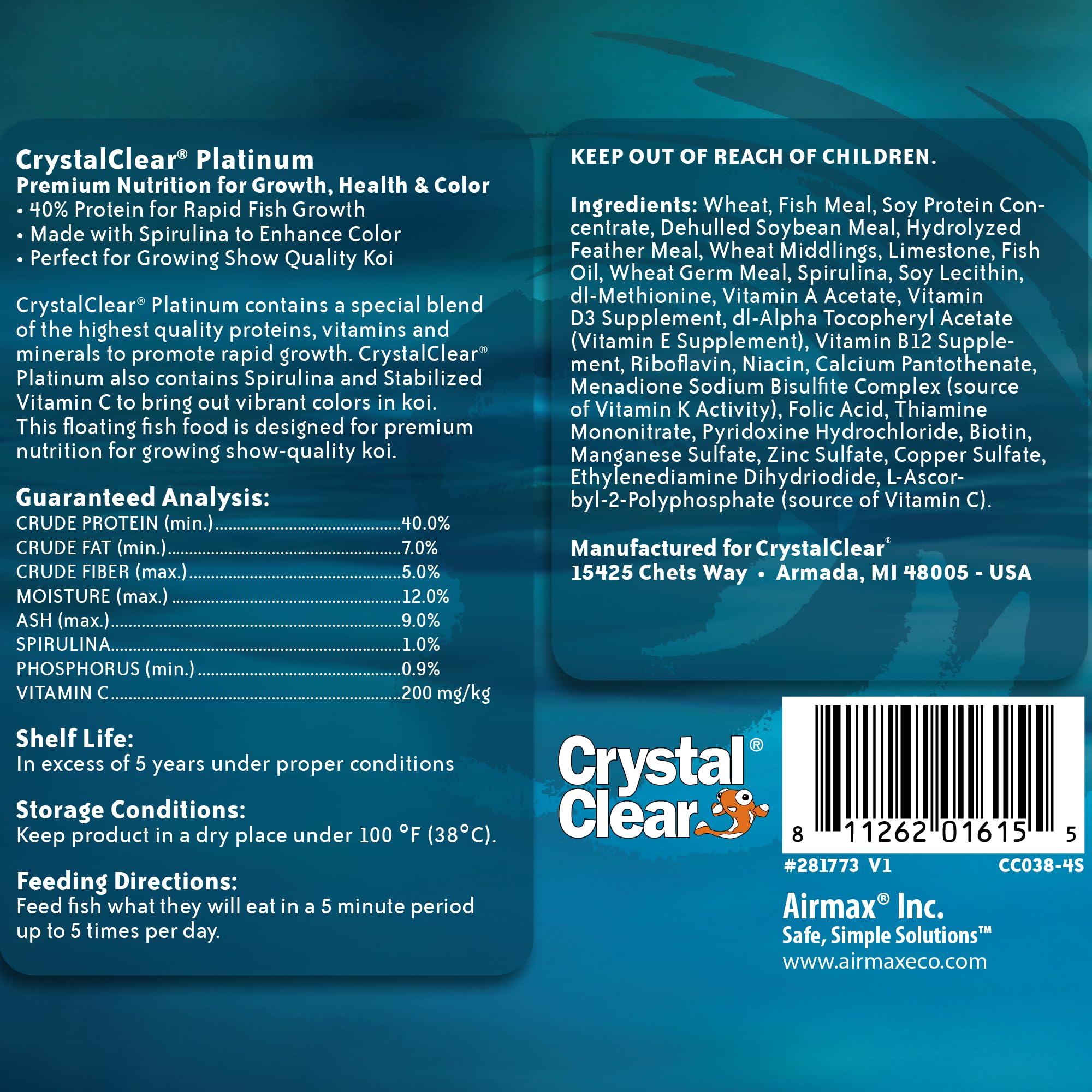CrystalClear Platinum: granulos 5mm para koi grandes