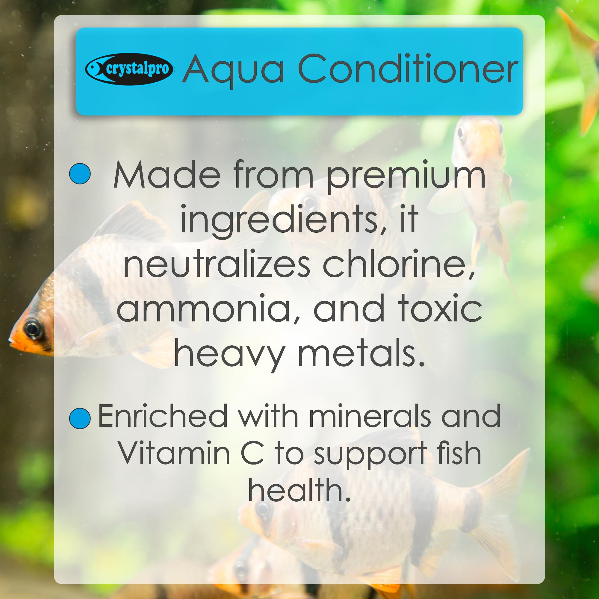 Crystalpro acondicionador de agua, aplicación directa en el acuario para cambios rápidos.