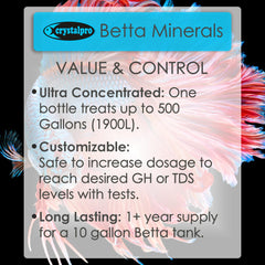 Crystalpro Betta Minerals capuchón dosificador para una dosificación limpia.
