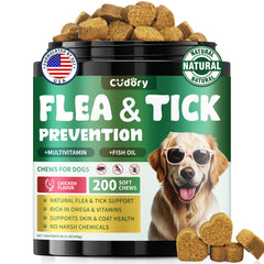Cudory frasco pulgas y garrapatas para perros, enfoque en prevención suave.