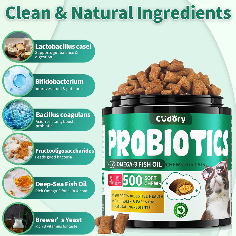 Cudory Probiotics con aceite de pescado, mejora piel y pelaje