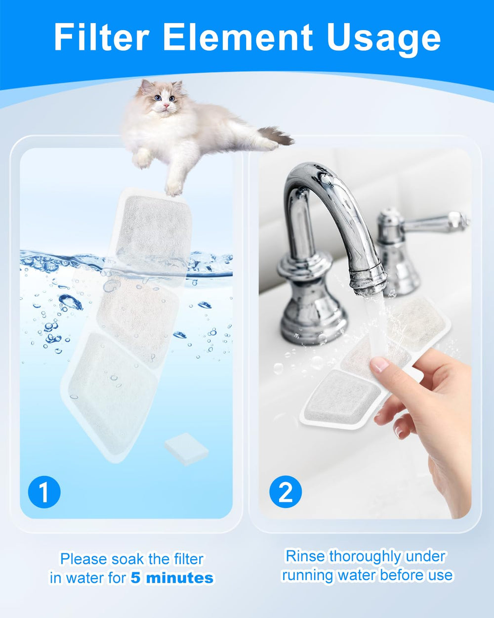 Cambio regular de filtros Cunina para gatos, ayuda a mantener agua fresca.