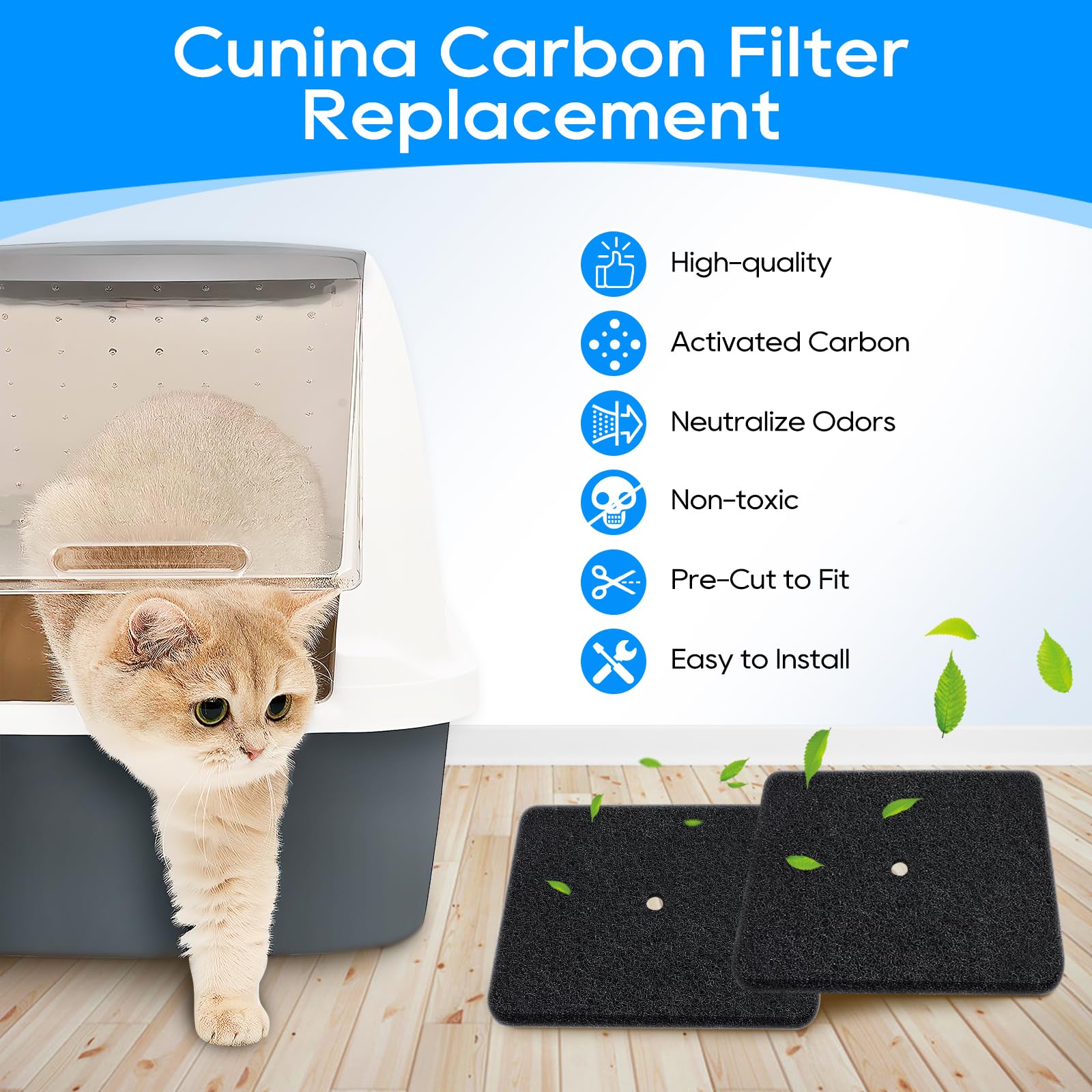 Filtro de carbono activado Cunina para caja de arena, aire más limpio