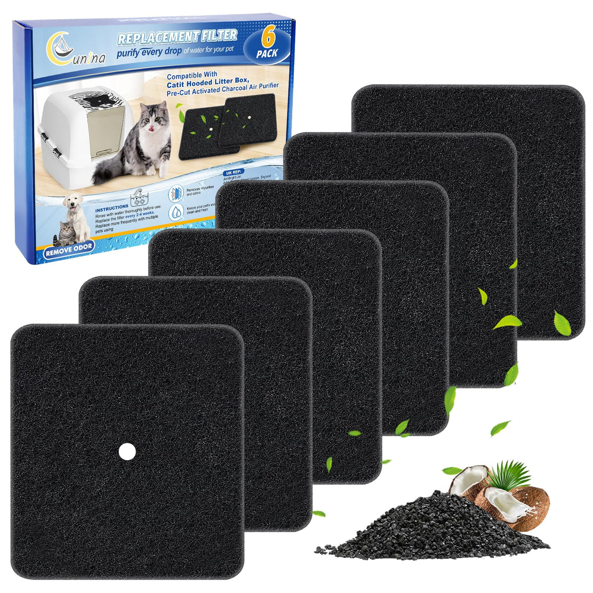 Cunina filtro de carbono para Catit, elimina olores para caja de arena