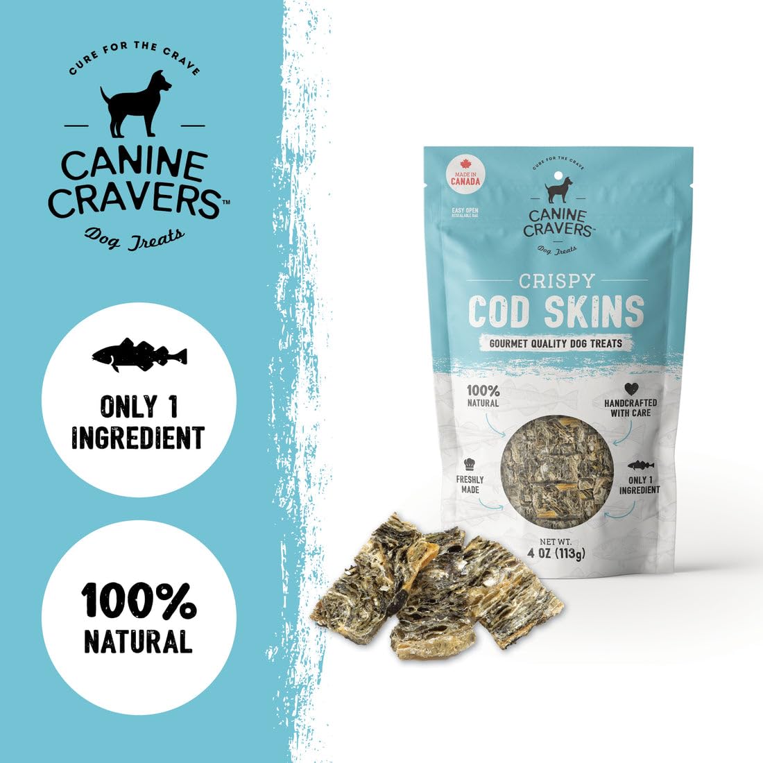 Cure for the Crave Canine Cravers – peau de cod sauvage séchée à l’air.