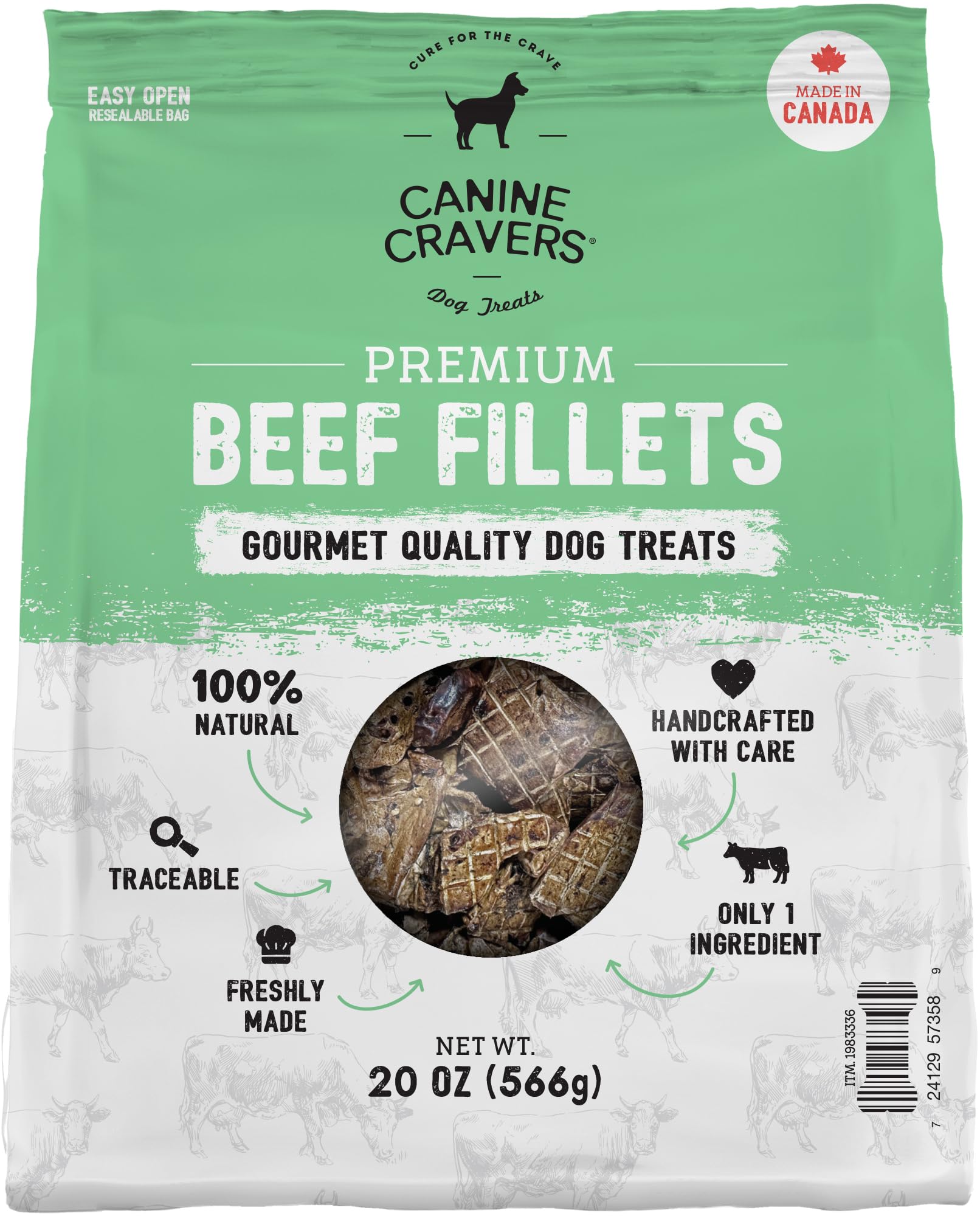 Cure for the Crave Canine Cravers filetes de res 20 onzas en empaque práctico.