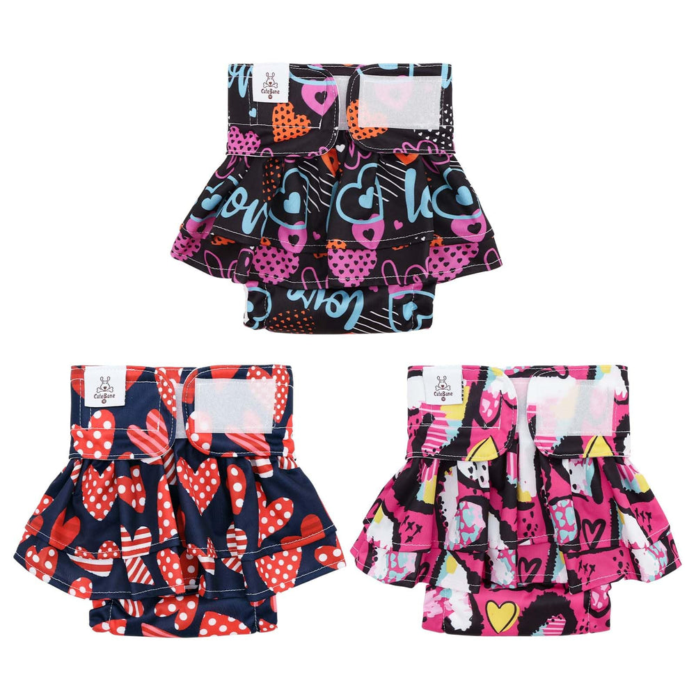 CuteBone pañales con falda para perras, pack 3, reutilizables para celo.