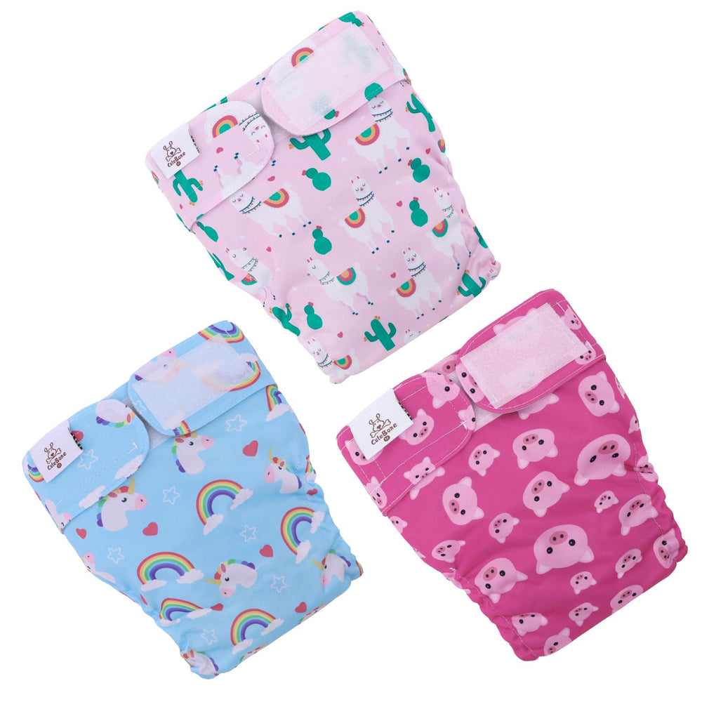 Pañales lavables CuteBone, cierre de velcro y ajuste seguro para entrenamiento.