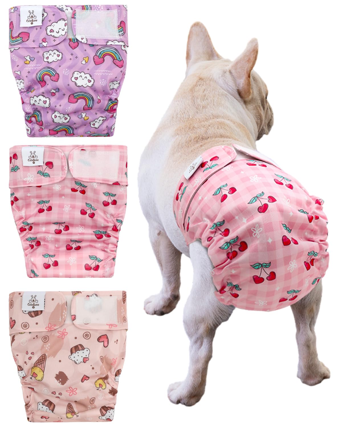 Pañales CuteBone para perros femeninos sin cola con exterior impermeable para evitar fugas.