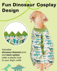 CuteBone Pijama Dinosaurio perro vista trasera, diseño divertido para sesiones de fotos.