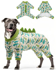 CuteBone Pijama Dinosaurio perro vista frontal, cómodo y cálido para paseos.