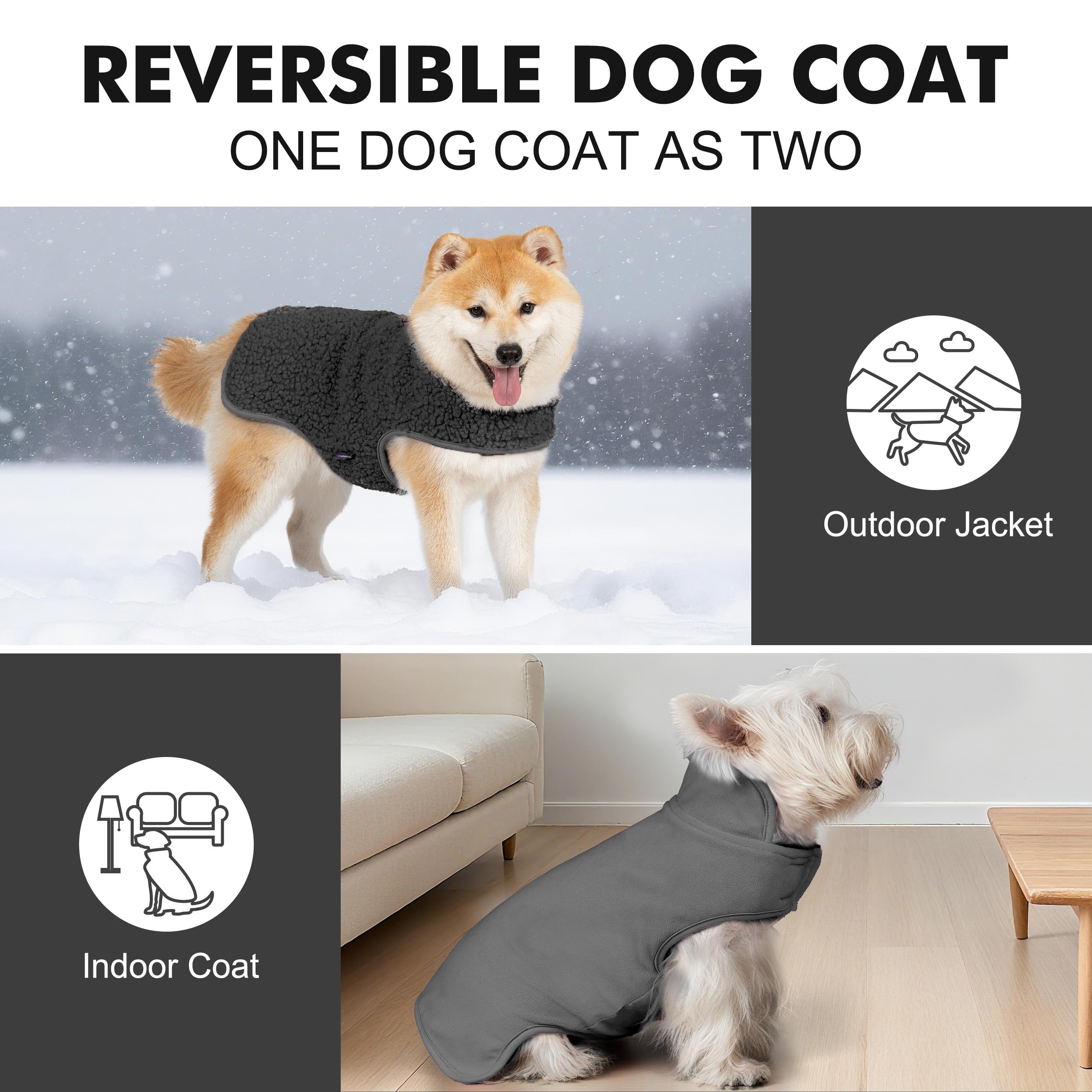 Chaqueta cyeollo con cuello alto para mantener al perro cómodo dentro y fuera.