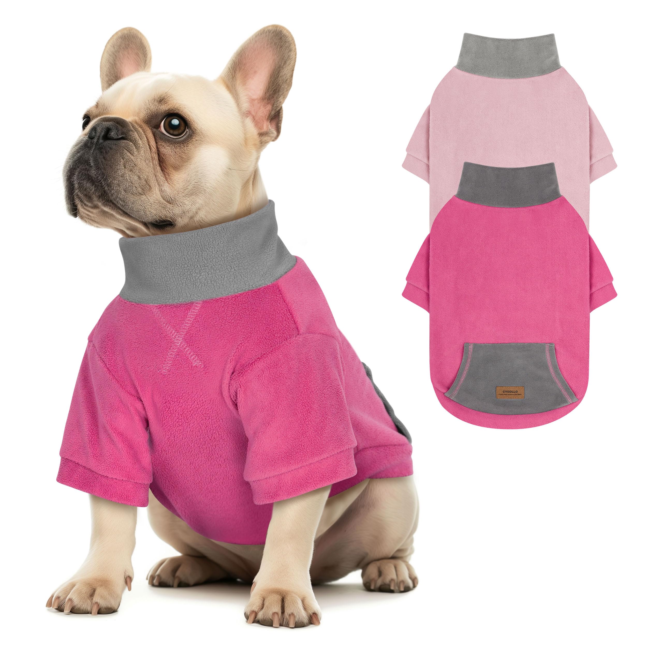 Suéter cyeollo para perro mediano con cuello alto rosa, ideal para paseos