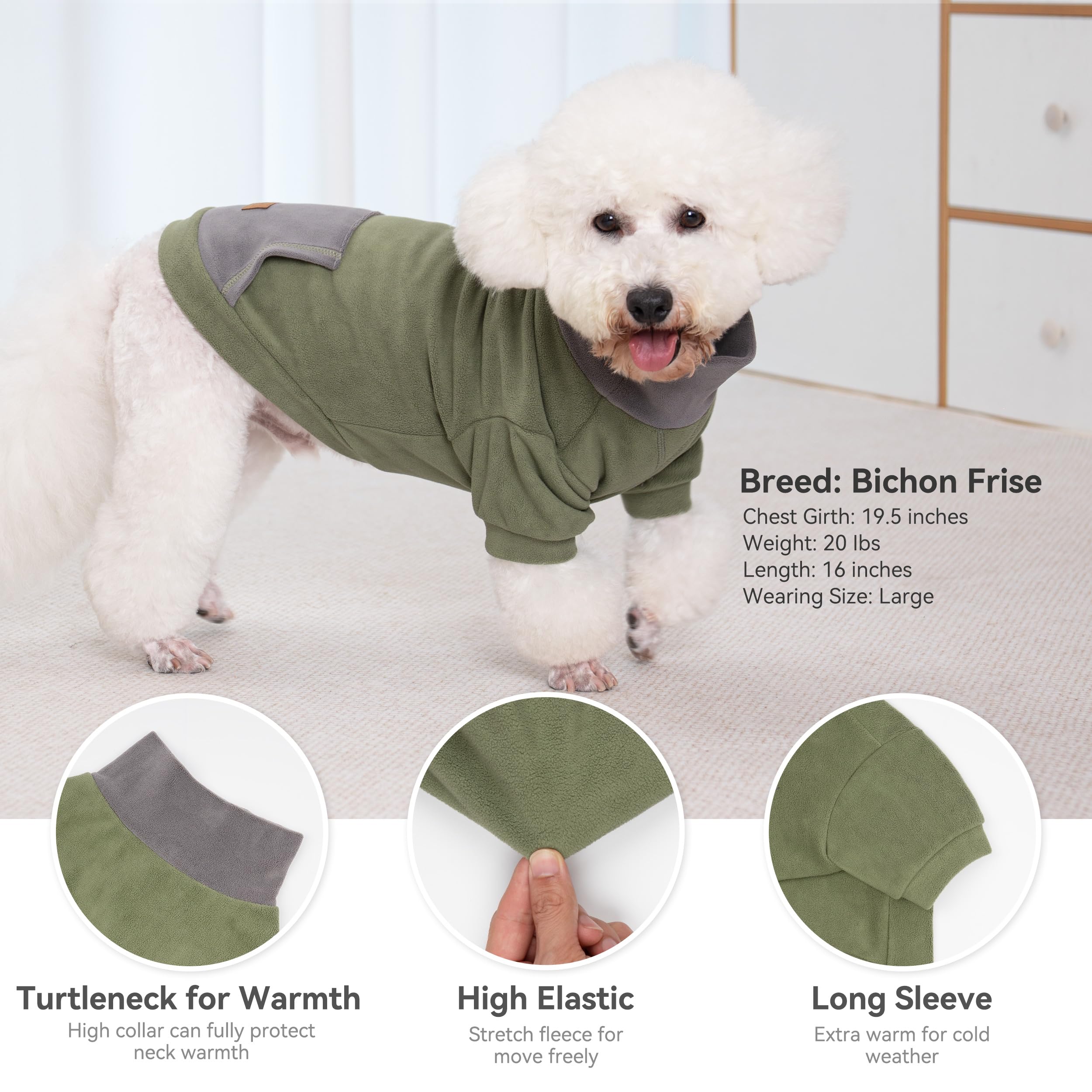Cyeollo suéter verde para perro, capa base cálida para días fríos.