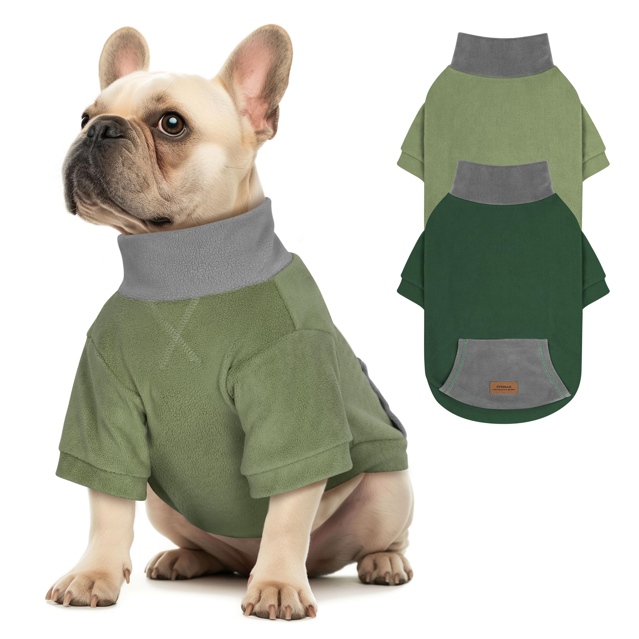 Suéter de perro Cyeollo verde con cuello alto, cómodo para uso diario.